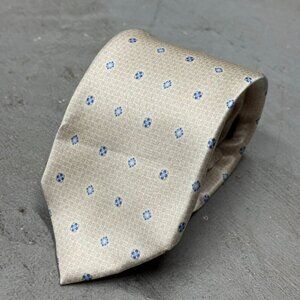 Luciano Firenze Tie 100% Silk Hand Made in Italy Satin Dot Cream 3"